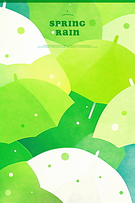 PSD 일러스트 우산 수채화 사람없음 초록색 봄비 빗방울 국내일러스트 컬러 봄 비_날씨 파일형식