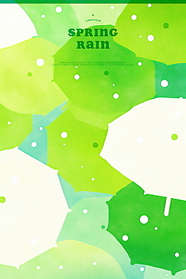 PSD 일러스트 우산 수채화 사람없음 초록색 봄비 빗방울 국내일러스트 컬러 봄 비_날씨 파일형식