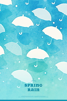 PSD 패턴 일러스트 우산 하늘 수채화 사람없음 파란색 봄비 빗방울 국내일러스트 컬러 무늬 봄 비_날씨 파일형식