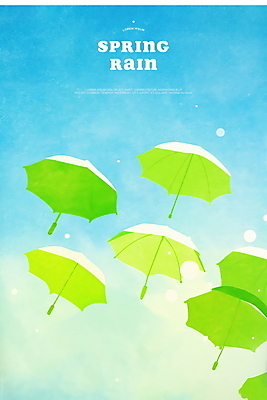 PSD 하늘색 일러스트 우산 하늘 수채화 사람없음 봄비 떠있는 빗방울 국내일러스트 모션 파란색 봄 비_날씨 파일형식