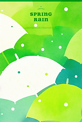 PSD 일러스트 우산 수채화 사람없음 초록색 봄비 빗방울 국내일러스트 컬러 봄 비_날씨 파일형식