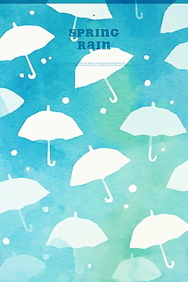 PSD 패턴 일러스트 우산 하늘 수채화 사람없음 파란색 봄비 빗방울 국내일러스트 컬러 무늬 봄 비_날씨 파일형식