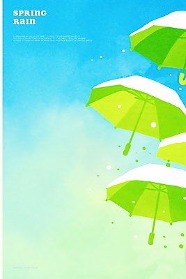 PSD 하늘색 일러스트 우산 하늘 수채화 사람없음 봄비 떠있는 빗방울 국내일러스트 모션 파란색 봄 비_날씨 파일형식