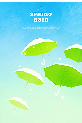 PSD 하늘색 일러스트 우산 하늘 수채화 사람없음 봄비 떠있는 빗방울 국내일러스트 모션 파란색 봄 비_날씨 파일형식