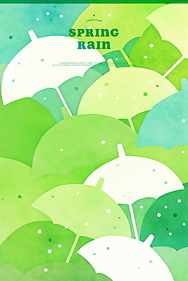 PSD 패턴 일러스트 우산 수채화 사람없음 연두색 봄비 빗방울 국내일러스트 무늬 초록색 봄 비_날씨 파일형식