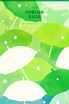 PSD 패턴 일러스트 우산 수채화 사람없음 초록색 봄비 빗방울 국내일러스트 컬러 무늬 봄 비_날씨 파일형식