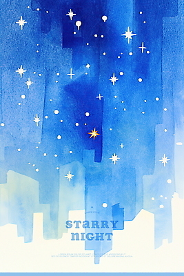 PSD 야경 일러스트 밤하늘 수채화 사람없음 파란색 반짝임 도시풍경 도심 별빛 국내일러스트 별 컬러 모션 하늘 풍경 빛 도시 야간 파일형식 풍경_경치