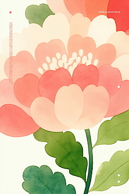 PSD 분홍색 잎 일러스트 수채화 사람없음 봄 우아함 화사함 감성 모란 보테니컬아트 국내일러스트 식물 계절 꽃 컬러 컨셉 파일형식