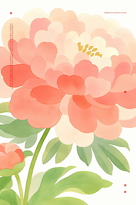 PSD 분홍색 잎 일러스트 수채화 사람없음 봄 우아함 꽃봉오리 감성 모란 보테니컬아트 국내일러스트 식물 계절 꽃 컬러 컨셉 파일형식