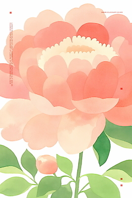 PSD 분홍색 잎 일러스트 수채화 사람없음 봄 우아함 꽃봉오리 감성 모란 보테니컬아트 국내일러스트 식물 계절 꽃 컬러 컨셉 파일형식