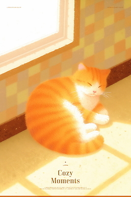 PSD 엎드리기 일러스트 휴식 따뜻함 사람없음 햇빛 평화 귀여움 눈감음 주황색 고양이 고요 잠 포근함 창가 부드러움 감성 웅크림 국내일러스트 컬러 컨셉 창문 포유류 모션 반려동물 태양 감각 파일형식