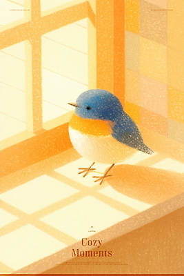 PSD 응시 일러스트 조류 휴식 따뜻함 그림자 사람없음 햇빛 평화 귀여움 주황색 고요 포근함 창가 부드러움 감성 국내일러스트 동물 시선 컬러 컨셉 창문 태양 감각 파일형식