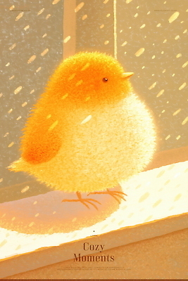 PSD 응시 일러스트 조류 휴식 따뜻함 그림자 사람없음 햇빛 노란색 평화 귀여움 고요 포근함 부드러움 감성 눈내림 국내일러스트 동물 시선 컬러 컨셉 눈_날씨 태양 감각 파일형식