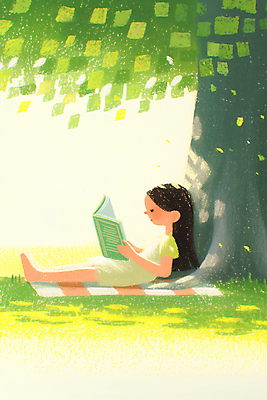 JPG 전신 여자 어린이 일러스트 그림자 한명 소녀 취미 일상 책 초록색 눕기 독서 기댐 잡기 돗자리 감성 나무그늘 소녀한명만 국내일러스트 AI일러스트 AI콘텐츠 나무 1 컬러 컨셉 모션 사람 라이프 그늘 여자한명만 소녀만 파일형식