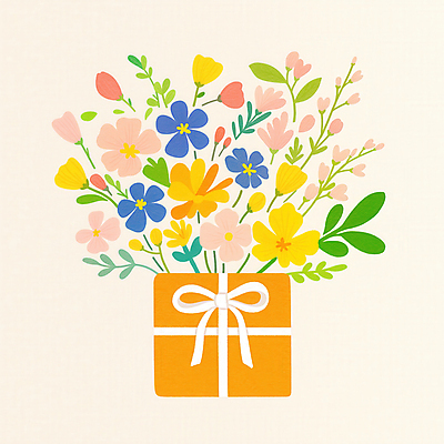 JPG 꽃 리본 꽃다발 잎 일러스트 사람없음 선물상자 봄 축하 감사 가정의달 국내일러스트 AI일러스트 AI콘텐츠 식물 계절 감정 컨셉 선물 상자 5월 파일형식