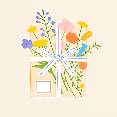 JPG 꽃 리본 꽃다발 잎 일러스트 사람없음 선물상자 봄 축하 감사 가정의달 국내일러스트 AI일러스트 AI콘텐츠 식물 계절 감정 컨셉 선물 상자 5월 파일형식