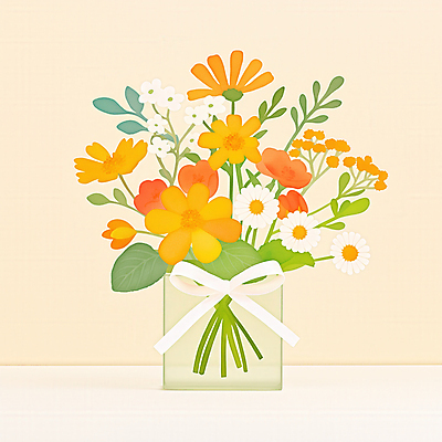 JPG 리본 잎 일러스트 선물 사람없음 꽃병 봄 축하 감사 가정의달 국내일러스트 AI일러스트 AI콘텐츠 식물 계절 꽃 감정 컨셉 5월 파일형식