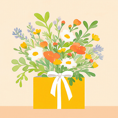 JPG 꽃 리본 꽃다발 잎 일러스트 사람없음 선물상자 봄 축하 감사 가정의달 국내일러스트 AI일러스트 AI콘텐츠 식물 계절 감정 컨셉 선물 상자 5월 파일형식