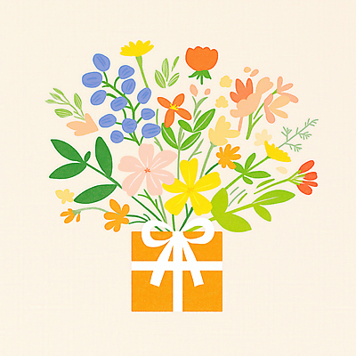 JPG 꽃 리본 꽃다발 잎 일러스트 사람없음 선물상자 봄 축하 감사 가정의달 국내일러스트 AI일러스트 AI콘텐츠 식물 계절 감정 컨셉 선물 상자 5월 파일형식