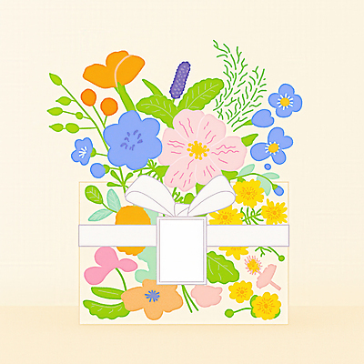 JPG 꽃 리본 꽃다발 잎 일러스트 사람없음 선물상자 봄 축하 감사 가정의달 국내일러스트 AI일러스트 AI콘텐츠 식물 계절 감정 컨셉 선물 상자 5월 파일형식