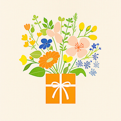 JPG 꽃 리본 꽃다발 잎 일러스트 사람없음 선물상자 봄 축하 감사 가정의달 국내일러스트 AI일러스트 AI콘텐츠 식물 계절 감정 컨셉 선물 상자 5월 파일형식