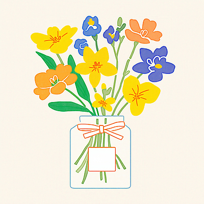 JPG 리본 잎 일러스트 선물 사람없음 꽃병 봄 축하 감사 가정의달 국내일러스트 AI일러스트 AI콘텐츠 식물 계절 꽃 감정 컨셉 5월 파일형식