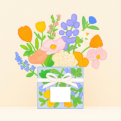 JPG 리본 잎 일러스트 선물 사람없음 꽃병 봄 축하 감사 가정의달 국내일러스트 AI일러스트 AI콘텐츠 식물 계절 꽃 감정 컨셉 5월 파일형식