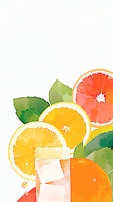 JPG 잎 오렌지 일러스트 단면 잔 수채화 사람없음 여름 얼음 물방울 시원함 자몽 상큼 냉음료 청량 국내일러스트 AI일러스트 AI콘텐츠 자연요소 식물 식기 계절 음료 과일 파일형식