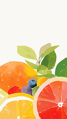 JPG 잎 오렌지 일러스트 단면 수채화 사람없음 여름 레몬 자몽 블루베리 상큼 청량 국내일러스트 AI일러스트 AI콘텐츠 식물 계절 과일 파일형식