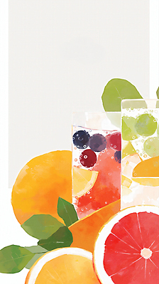 JPG 잎 오렌지 일러스트 단면 잔 수채화 사람없음 여름 과일주스 시원함 레몬 자몽 블루베리 상큼 냉음료 에이드 청량 국내일러스트 AI일러스트 AI콘텐츠 식물 식기 계절 음료 과일 주스 파일형식
