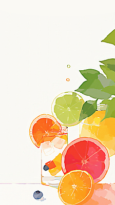 JPG 잎 오렌지 일러스트 단면 잔 수채화 사람없음 여름 얼음 시원함 자몽 블루베리 슬라이스 라임 상큼 냉음료 청량 국내일러스트 AI일러스트 AI콘텐츠 자연요소 식물 식기 계절 음료 과일 파일형식