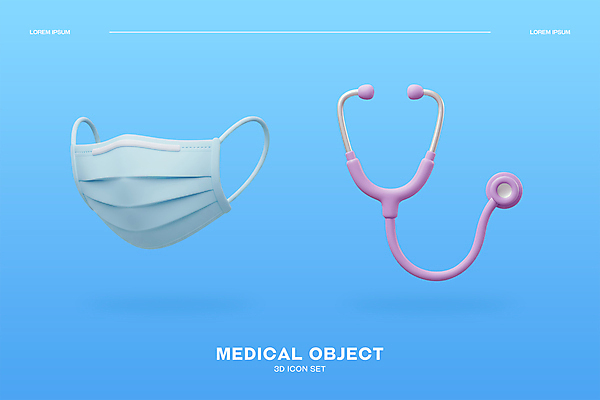 PSD 아이콘 하늘색 의학 청진기 마스크 사람없음 3D아이콘 3D 오브젝트 엘리먼트 편집3D 의료기기 파란색 디지털합성 파일형식