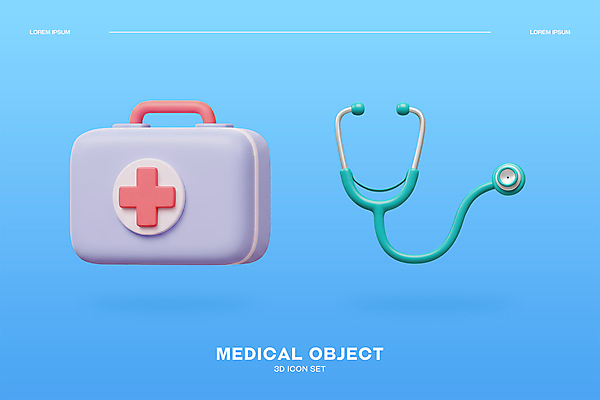 PSD 아이콘 하늘색 의학 청진기 사람없음 3D아이콘 3D 오브젝트 십자모양 엘리먼트 의료상자 편집3D 모양 의료기기 파란색 구급상자 디지털합성 십자 파일형식