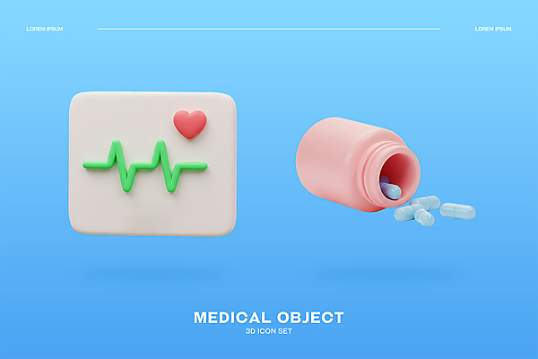 PSD 아이콘 하늘색 사람없음 3D아이콘 알약 3D 스크린 하트 맥박 약병 오브젝트 엘리먼트 편집3D 모양 의학 파란색 약 디지털합성 병_담는 파일형식