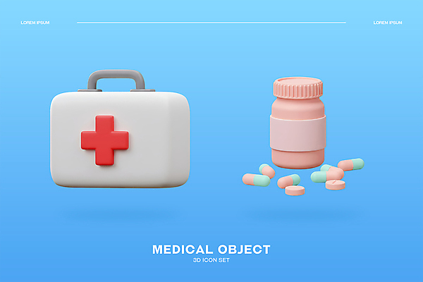PSD 아이콘 하늘색 의학 사람없음 3D아이콘 알약 3D 약병 오브젝트 십자모양 엘리먼트 의료상자 편집3D 모양 파란색 약 구급상자 디지털합성 십자 병_담는 파일형식