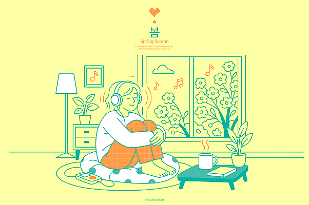 화분 거실 라인일러스트 일러스트 창문 탁자 꽃나무 한명 앉기 노란색 정원 헤드셋 음악감상 찻잔 창밖 차마시기 파스텔톤 성인여자한명만 무릎구부리기 국내일러스트 AI파일 나무 1 꽃 컬러 음향기기 포즈 가구 모션 잔 사람 헤드폰 감상 마시기 여자한명만 성인여자만 파일형식 벡터