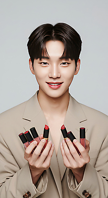 JPG 모델 편집이미지 패션 남자 한명 미소 들기 20대 성인 화장 뷰티 깨끗함 화장품 립스틱 자신감 베이지색 의료성형뷰티 성인남자한명만 피부건강 편집실사 AI인물포토 AI콘텐츠 1 감정 컬러 컨셉 모션 표정 건강 사람 청년 화장용품 CG 남자한명만 성인남자만 파일형식 AI포토 미용용품 남자만 성인만 오브젝트