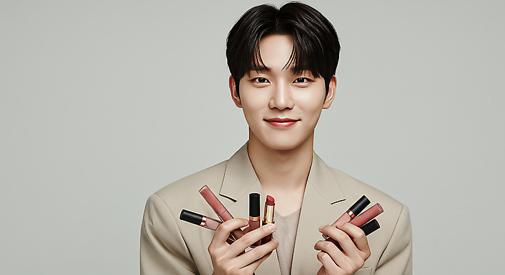JPG 모델 편집이미지 남자 한명 미소 들기 20대 성인 화장 뷰티 화장품 립스틱 자신감 베이지색 의료성형뷰티 성인남자한명만 세련 피부건강 편집실사 AI인물포토 AI콘텐츠 1 감정 컬러 모션 표정 건강 사람 청년 CG 남자한명만 성인남자만 파일형식 AI포토