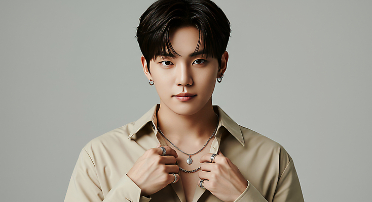 JPG 모델 편집이미지 패션 남자 포즈 셔츠 목걸이 한명 손짓 상반신 20대 성인 뷰티 자신감 분위기 심플 강렬 베이지색 카리스마 의료성형뷰티 성인남자한명만 세련 편집실사 AI인물포토 AI콘텐츠 1 감정 컬러 컨셉 상의 장신구 모션 사람 청년 CG 남자한명만 성인남자만 파일형식 AI포토