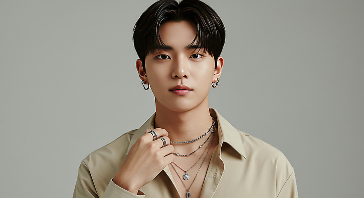 JPG 모델 편집이미지 패션 남자 포즈 셔츠 목걸이 한명 손짓 상반신 20대 성인 뷰티 자신감 분위기 심플 강렬 베이지색 카리스마 의료성형뷰티 성인남자한명만 세련 편집실사 AI인물포토 AI콘텐츠 1 감정 컬러 컨셉 상의 장신구 모션 사람 청년 CG 남자한명만 성인남자만 파일형식 AI포토