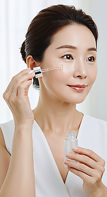 JPG 편집이미지 여자 40대 중년 한명 미소 들기 상반신 뷰티 화장품 크림 피부관리 바르기 스킨케어 앰플 의료성형뷰티 중년여자한명만 세럼 피부건강 편집실사 AI인물포토 AI콘텐츠 1 모션 표정 건강 사람 성인 CG 여자한명만 중년여자만 파일형식 AI포토