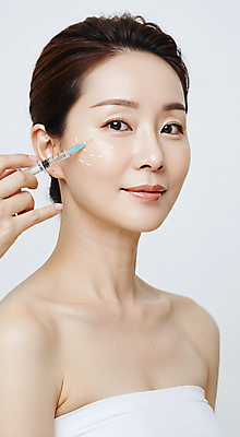 JPG 편집이미지 손 여자 40대 중년 주사기 한명 미소 들기 상반신 신체부위 뷰티 화장품 크림 피부관리 스킨케어 의료성형뷰티 중년여자한명만 피부건강 편집실사 AI인물포토 AI콘텐츠 1 의료기기 모션 표정 건강 사람 성인 CG 여자한명만 중년여자만 파일형식 AI포토