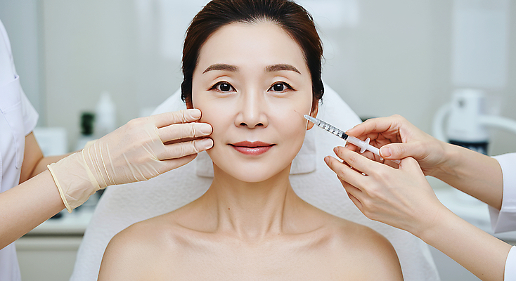 JPG 편집이미지 손 여자 40대 중년 주사기 한명 미소 들기 상반신 신체부위 뷰티 화장품 크림 피부관리 스킨케어 의료성형뷰티 중년여자한명만 피부건강 편집실사 AI인물포토 AI콘텐츠 1 의료기기 모션 표정 건강 사람 성인 CG 여자한명만 중년여자만 파일형식 AI포토