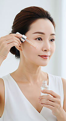 JPG 편집이미지 여자 40대 중년 한명 미소 들기 상반신 뷰티 화장품 크림 피부관리 바르기 스킨케어 앰플 의료성형뷰티 중년여자한명만 세럼 피부건강 편집실사 AI인물포토 AI콘텐츠 1 모션 표정 건강 사람 성인 CG 여자한명만 중년여자만 파일형식 AI포토