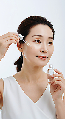 JPG 편집이미지 여자 40대 중년 한명 미소 들기 상반신 뷰티 화장품 크림 피부관리 바르기 스킨케어 앰플 의료성형뷰티 중년여자한명만 세럼 피부건강 편집실사 AI인물포토 AI콘텐츠 1 모션 표정 건강 사람 성인 CG 여자한명만 중년여자만 파일형식 AI포토