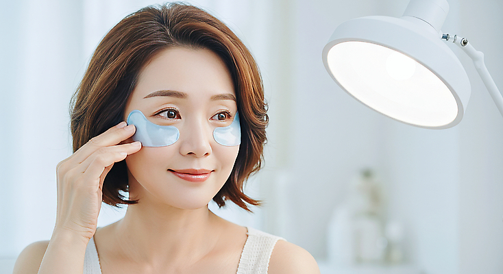 JPG 편집이미지 여자 40대 중년 한명 미소 상반신 뷰티 화장품 크림 피부관리 스킨케어 마스크팩 붙이기 의료성형뷰티 중년여자한명만 피부건강 편집실사 IC뷰티큐레이션 AI인물포토 AI콘텐츠 1 모션 표정 건강 사람 성인 CG 팩 여자한명만 중년여자만 파일형식 AI포토