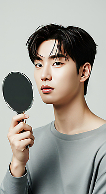 JPG 편집이미지 남자 포즈 스튜디오 한명 미소 20대 성인 뷰티 거울 자신감 모던 피부관리 스킨케어 의료성형뷰티 성인남자한명만 세련 피부건강 편집실사 IC뷰티큐레이션 AI인물포토 AI콘텐츠 1 감정 표정 건강 사람 청년 CG 남자한명만 성인남자만 파일형식 AI포토 남자만 성인만