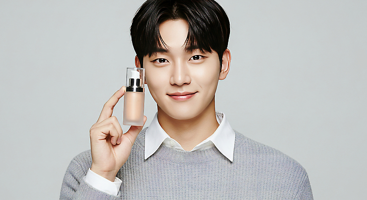 JPG 스튜디오촬영 편집이미지 남자 포즈 한명 미소 들기 20대 성인 뷰티 화장품 자신감 스웨터 피부관리 스킨케어 의료성형뷰티 성인남자한명만 세련 피부건강 편집실사 IC뷰티큐레이션 AI인물포토 AI콘텐츠 1 감정 상의 모션 실내 표정 건강 사람 청년 CG 남자한명만 성인남자만 파일형식 AI포토