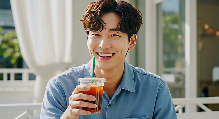 JPG 편집이미지 라이프스타일 남자 커피 음료 한명 웃음 들기 상반신 20대 성인 취미 야외 햇빛 뷰티 발코니 편안함 즐거움 힐링 테이크아웃컵 의료성형뷰티 성인남자한명만 편집실사 AI인물포토 AI콘텐츠 1 감정 모션 표정 사람 청년 생활 컵 태양 감각 CG 남자한명만 성인남자만 파일형식 AI포토