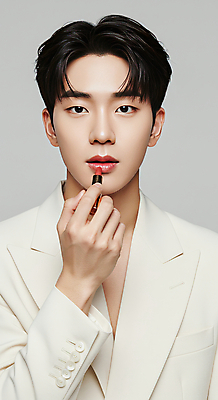 JPG 스튜디오촬영 편집이미지 헤어스타일 남자 감정 포즈 한명 들기 상반신 20대 성인 캐주얼 빛 햇빛 화장품 립스틱 흰색 물방울 편안함 모던 심플 감성 의료성형뷰티 성인남자한명만 편집실사 AI인물포토 AI콘텐츠 1 옷 컬러 컨셉 모션 실내 사람 청년 태양 뷰티 감각 CG 남자한명만 성인남자만 파일형식 AI포토